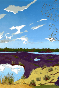 Heidelandschap met rugzak